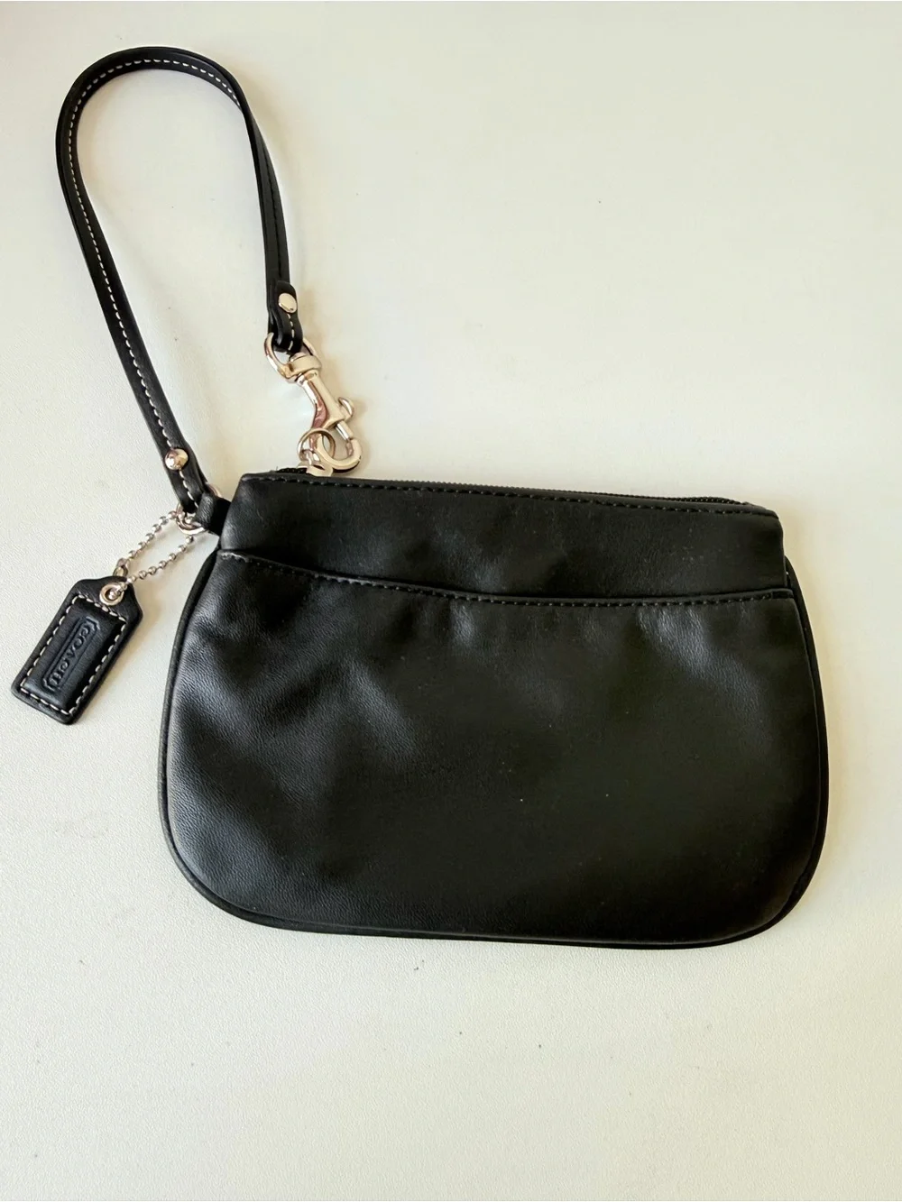 Coach Smooth Black Leather Mini Wristlet